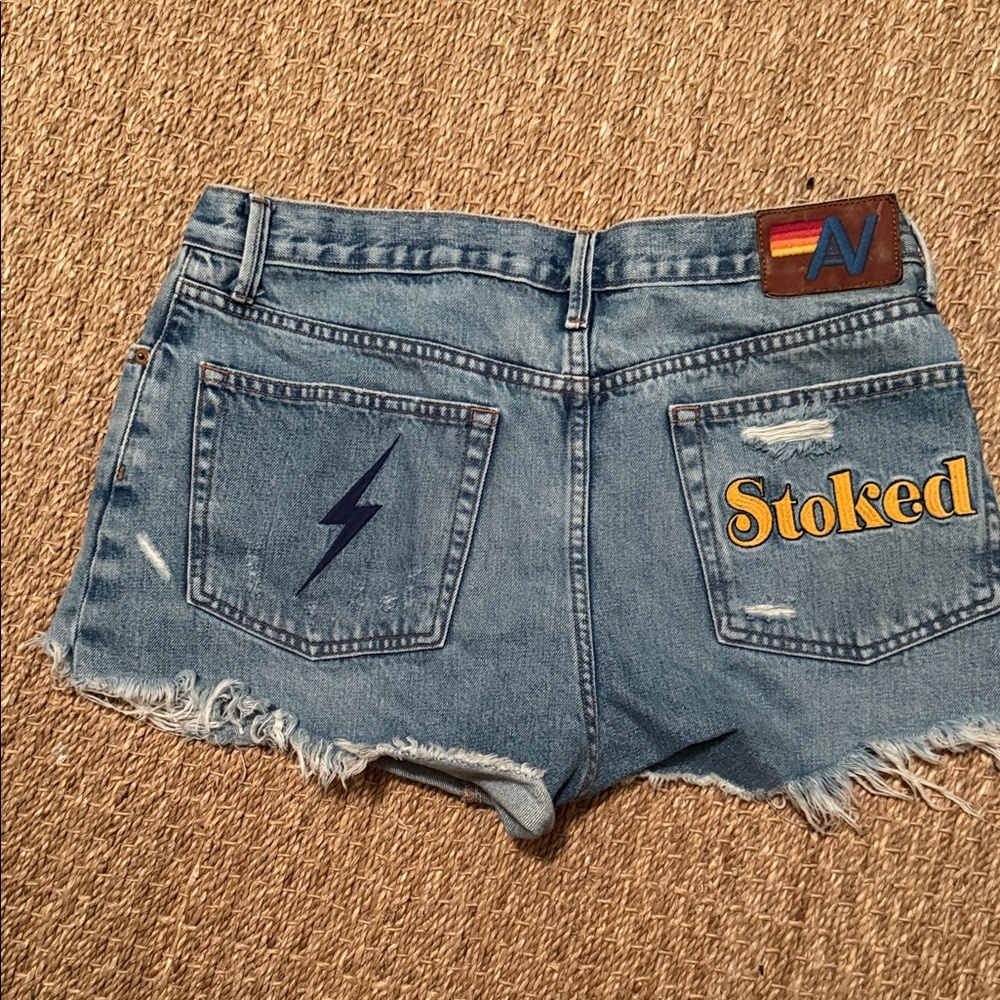 Aviator Nation Mid Rise boyfriend cutoff jeans vintage